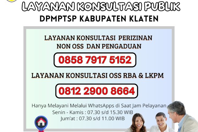 Di Informasikan bagi warga masyarakat yang ingin berkonsultasi terkait tata cara mengajukan perijinan di Kabupaten Klaten
