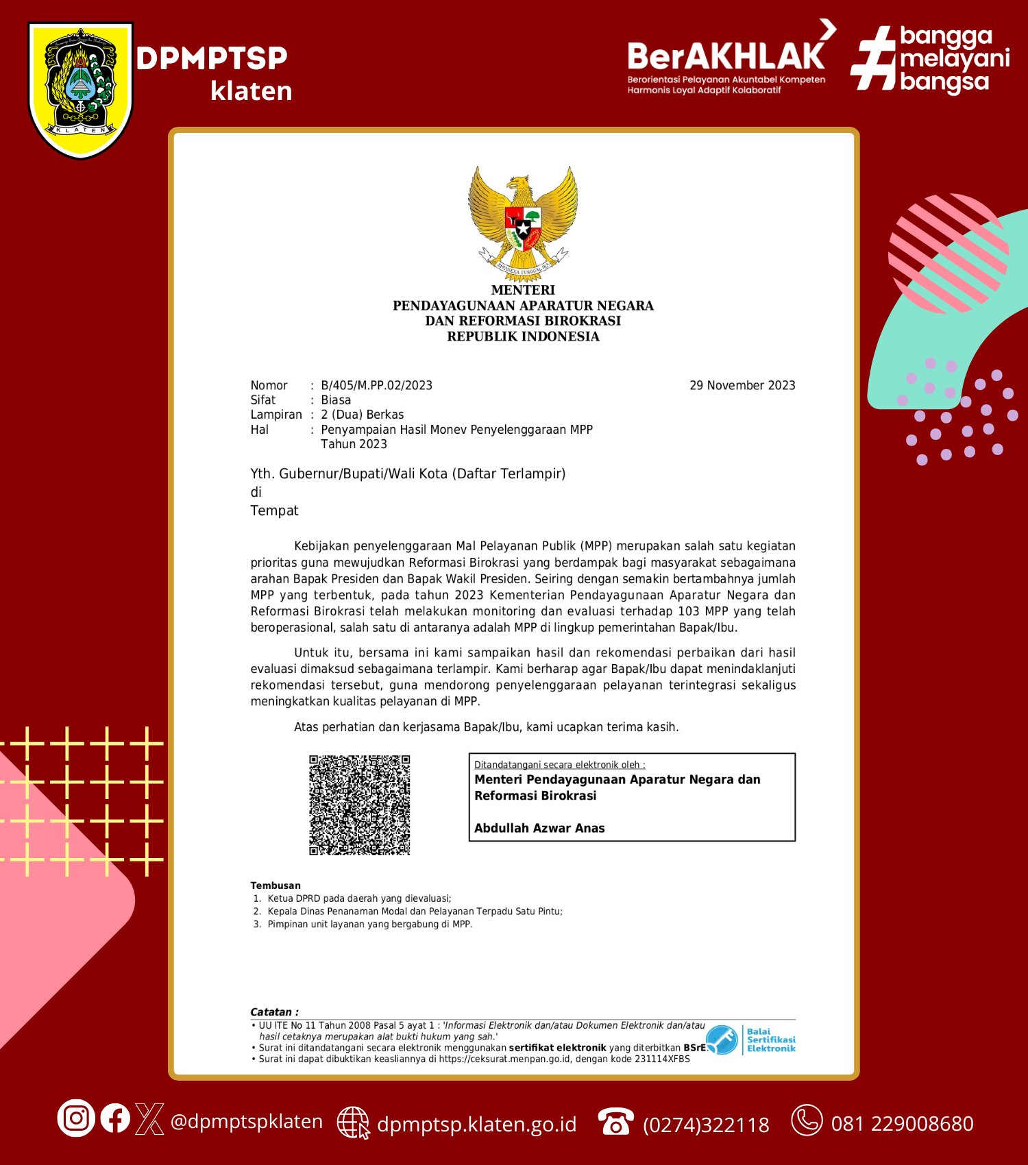 Kebijakan penyelenggaraan Mal Pelayanan Publik (MPP)