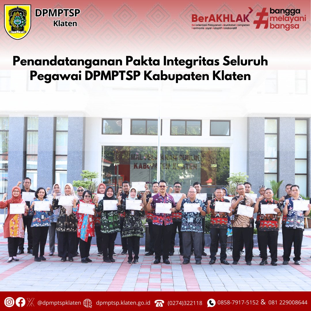 Penandatanganan Pakta Integritas Seluruh Pegawai DPMPTSP Kabupaten Klaten.
