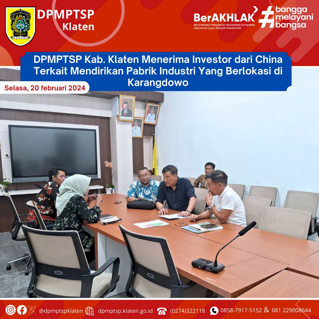 DPMPTSP Kab. Klaten Menerima Investor dari China