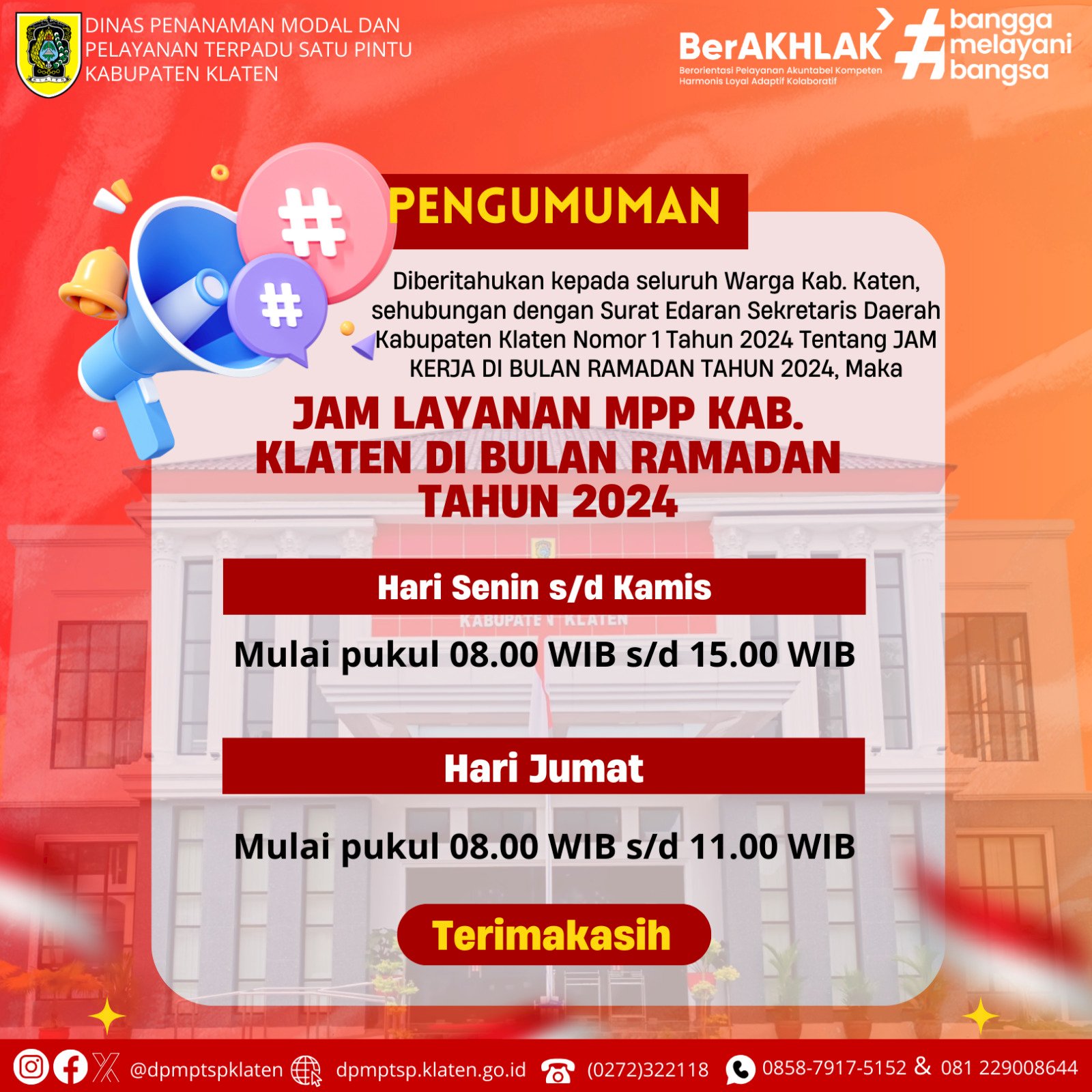 JAM LAYANAN MPP KAB. KLATEN DI BULAN RAMADAN TAHUN 2024