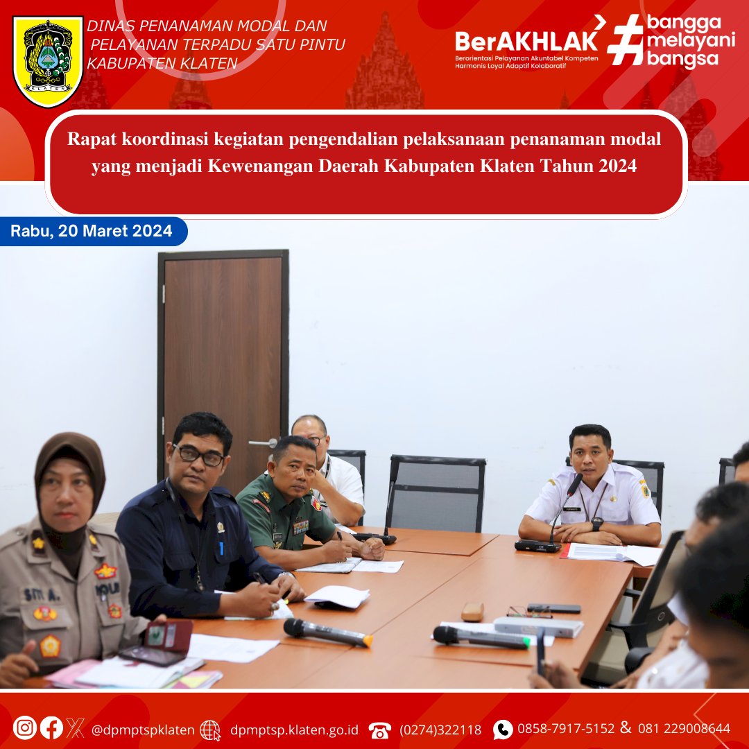 Rapat Koordinasi Kegiatan Pengendalian Pelaksanaan Penanaman Modal yang Manjadi Kewenangan Daerah Kabupaten Klaten Tahun 2024