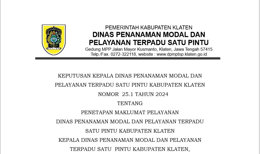 Maklumat Pelayanan DPMPTSP Kabupaten Klaten