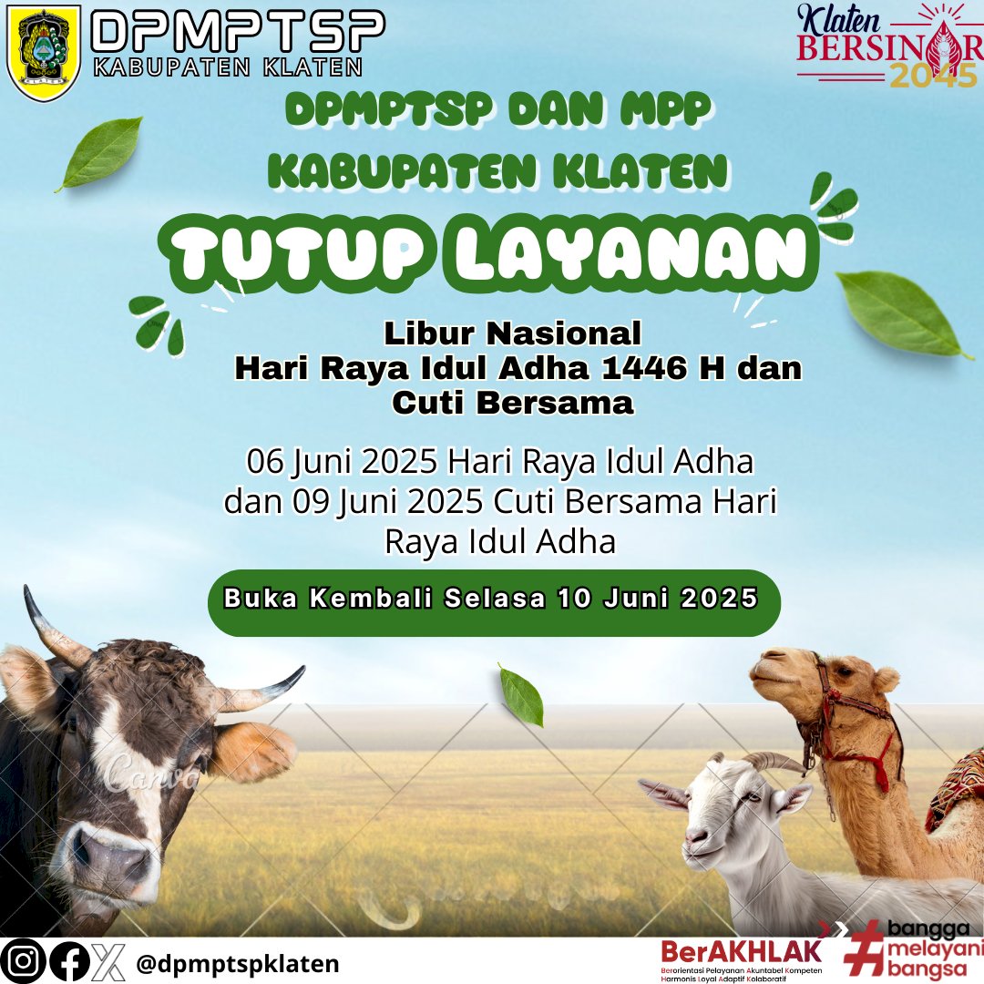 Pengumuman DPMPTSP Klaten dan MPP KLaten Tutup Layanan